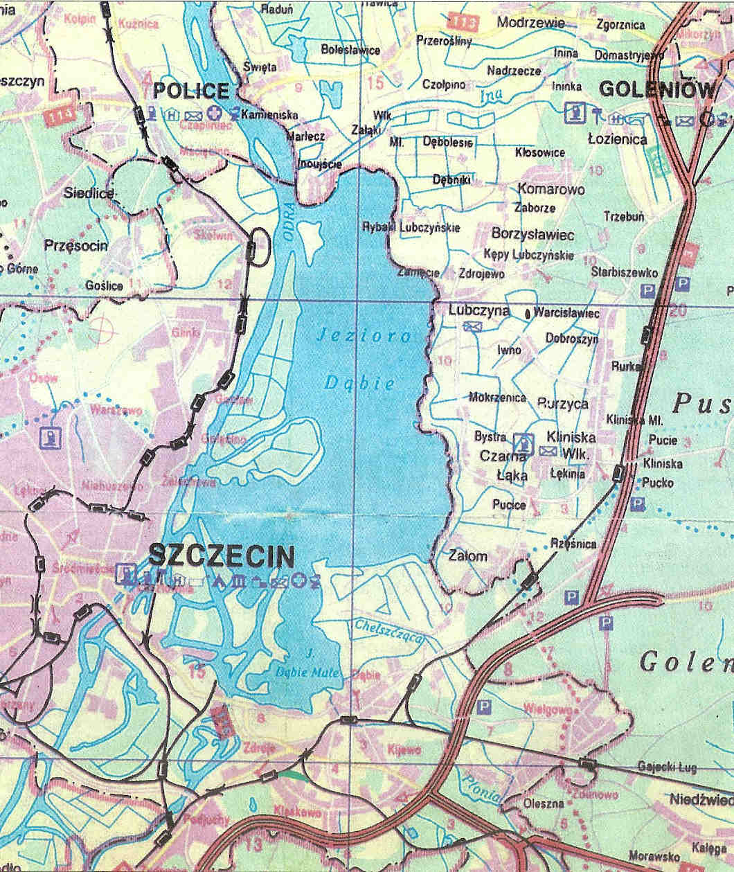 foto: Kurier Szczeciński, Aglomeracja szczecińska z siecią torów kolejowych z zaznaczonym projektowanym łącznikiem w Zdrojach.