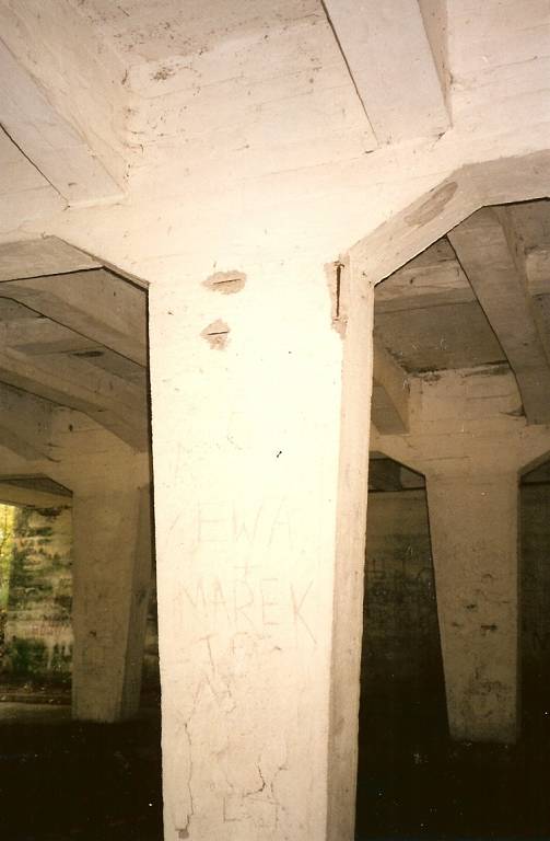 foto:archiwum  zditm 1995, Słup 3 ramy II. Ubytki betonu, brak otuliny, rysy i korozja betonu.